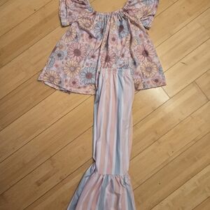 Floral Top and Striped Pants Set